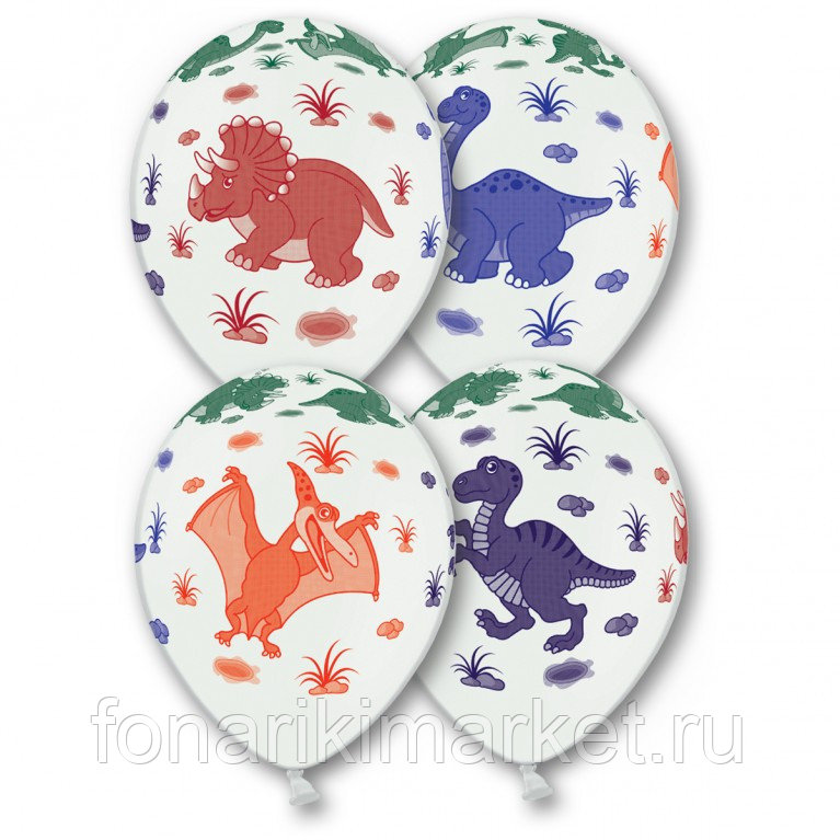 Шелкография пастель 14" Динозаврики 5цв