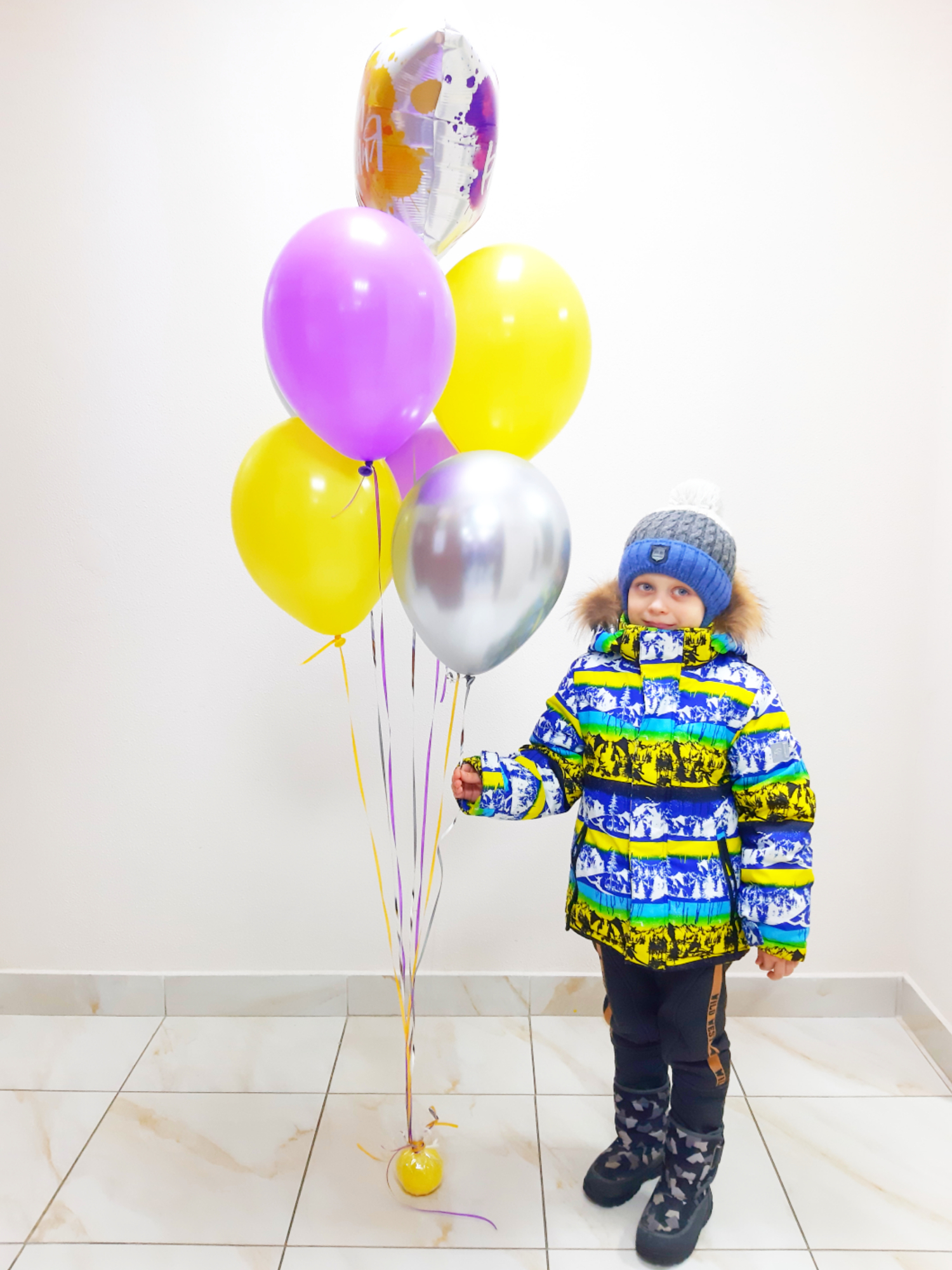 Букет звезда серебро и 6 шаров