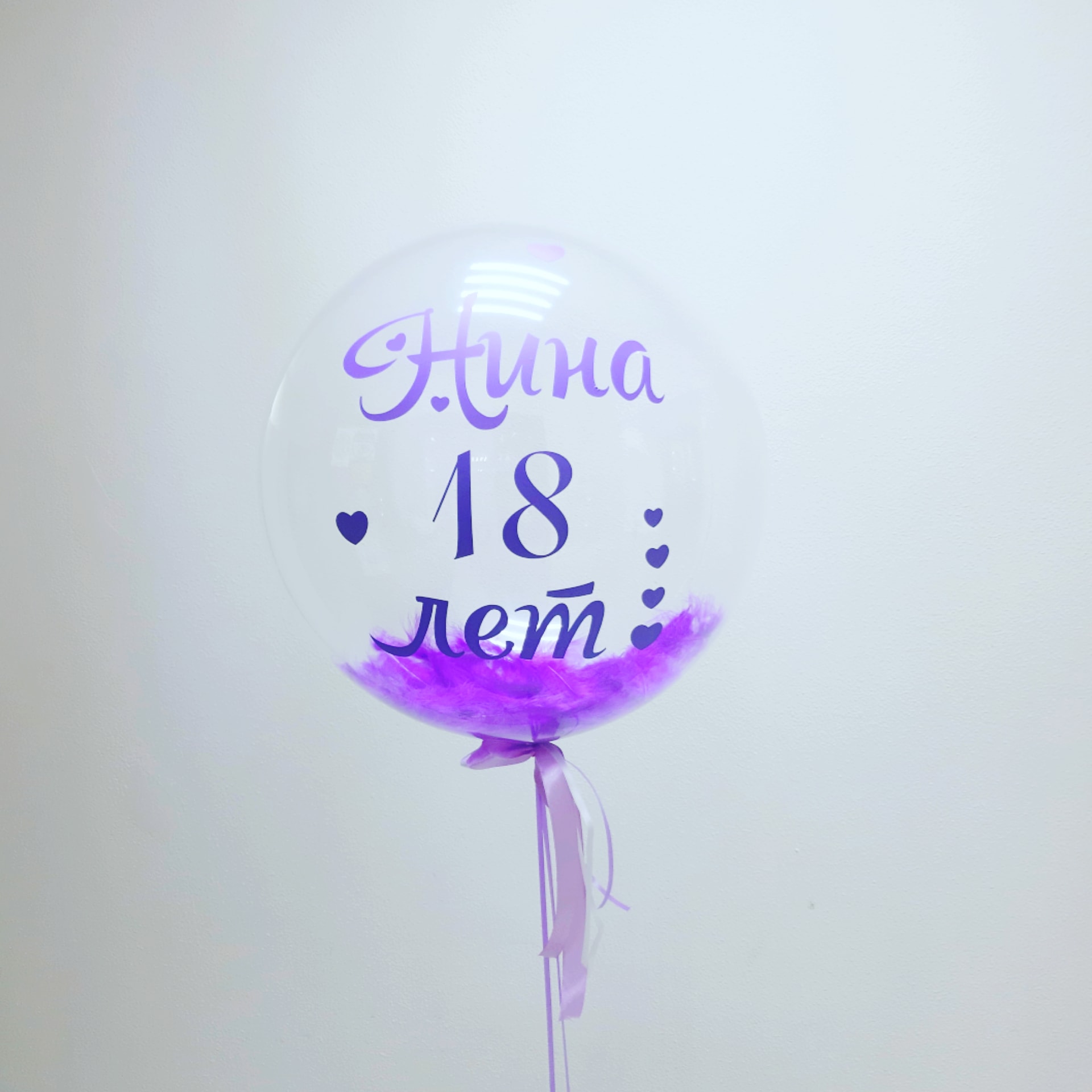 Шар с перышками и надписью