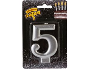Свеча -цифра "5" Серебряная 8см/V