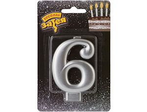 Свеча -цифра "6" Серебряная 8см/V
