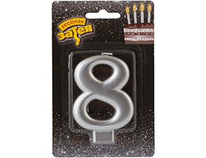 Свеча -цифра "8" Серебряная 8см