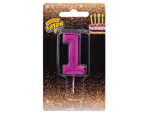 Свеча -цифра "1" Диамант Маджента 4,5смV