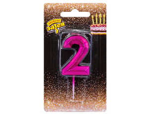 Свеча -цифра "2" Диамант Маджента 4,5смV