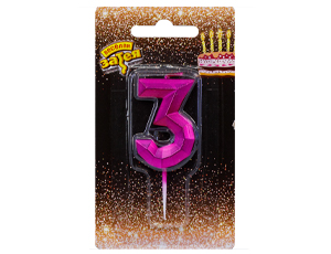 Свеча -цифра "3" Диамант Маджента 4,5смV