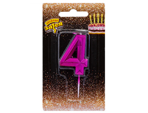 Свеча -цифра "4" Диамант Маджента 4,5смV