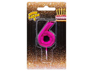 Свеча -цифра "6" Диамант Маджента 4,5смV