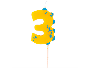 Свеча -цифра "3" Динозаврик 6см/V