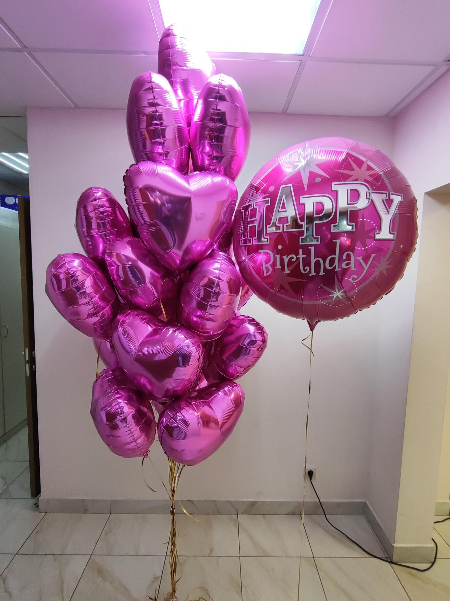 Сердца шары 20 шт и большой розовый шар