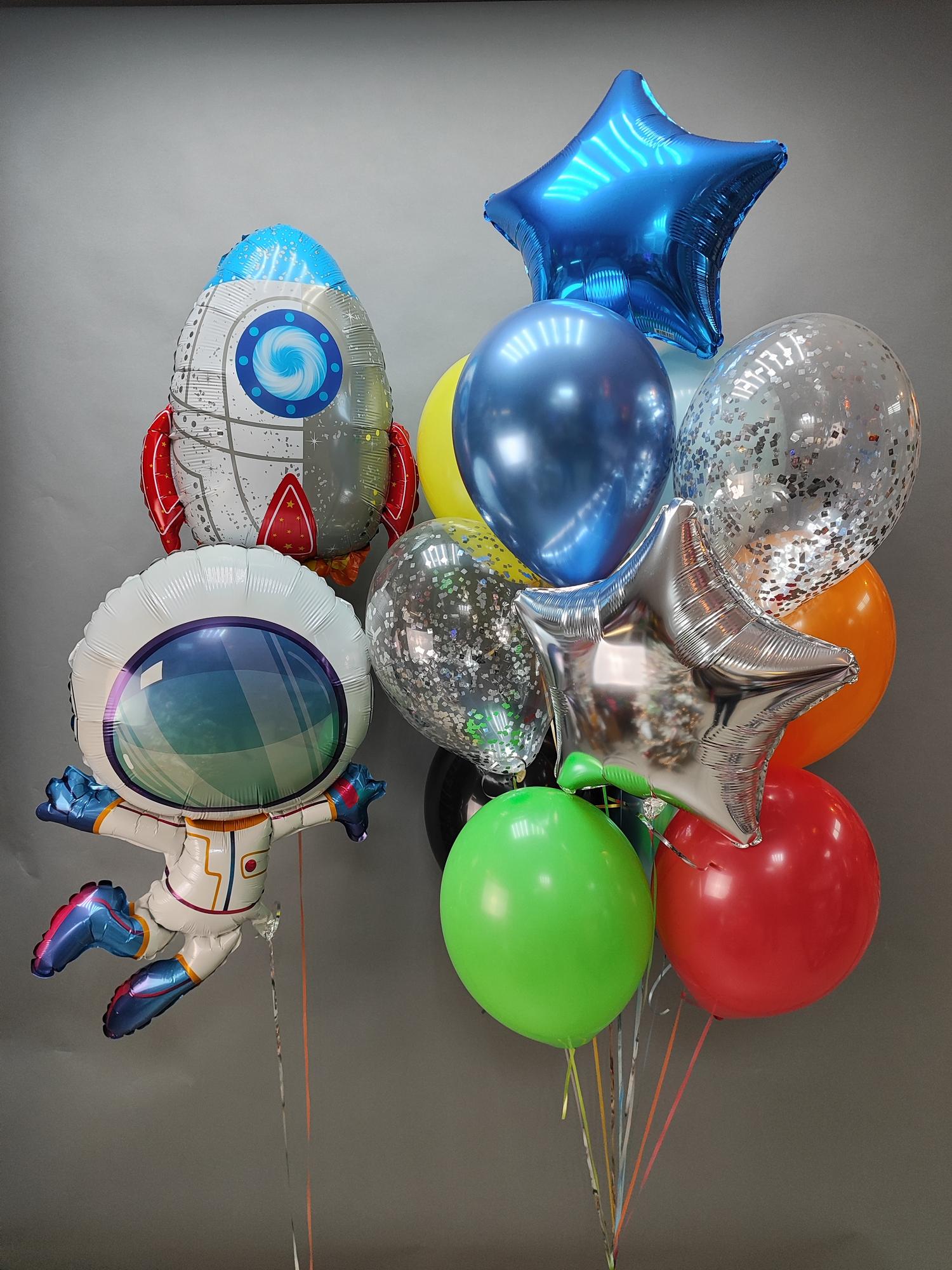 Шар Космонавт ,ракета и букет шаров