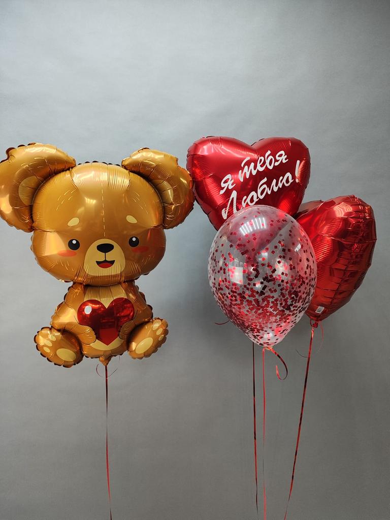Шар Мишка с сердечком и три шарика