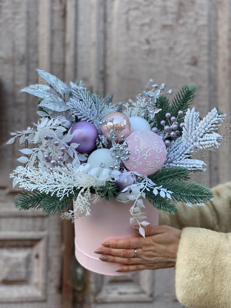 Новогодняя композиция розовая (иск) №304