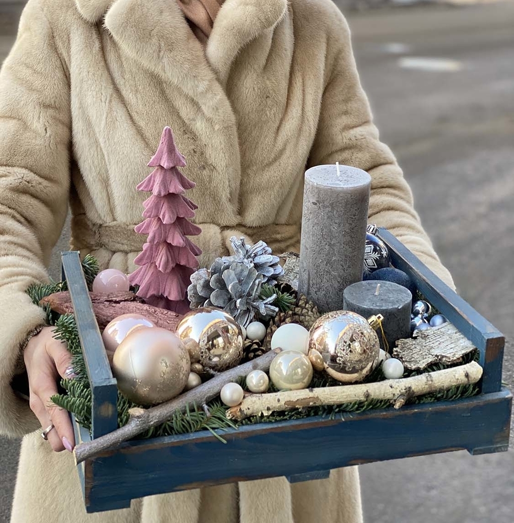 Винтажный ящик с бархатной елочкой №529