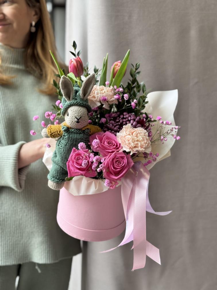 Цветы с мягкой игрушкой (ср) №592