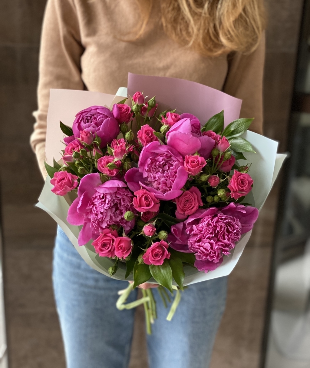 Пионы с кустовой розой №632