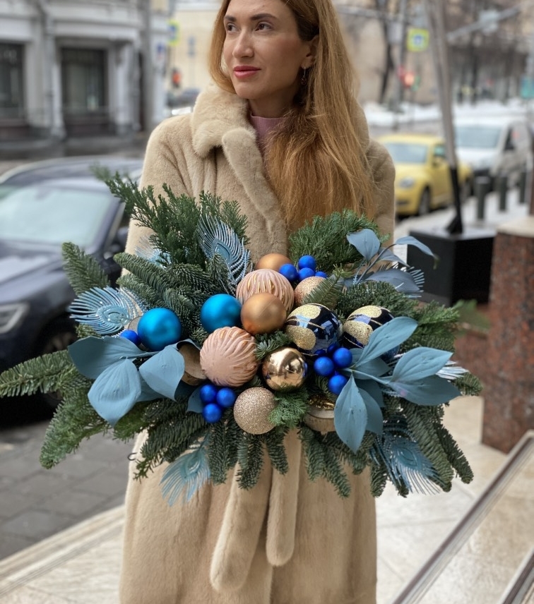 Новогодняя настольная композиция в синем №719