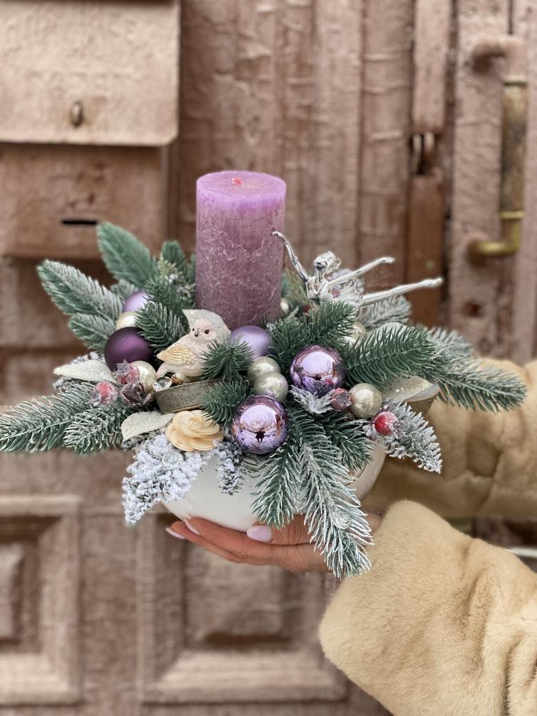 Композиция со свечой и птичкой иск №906