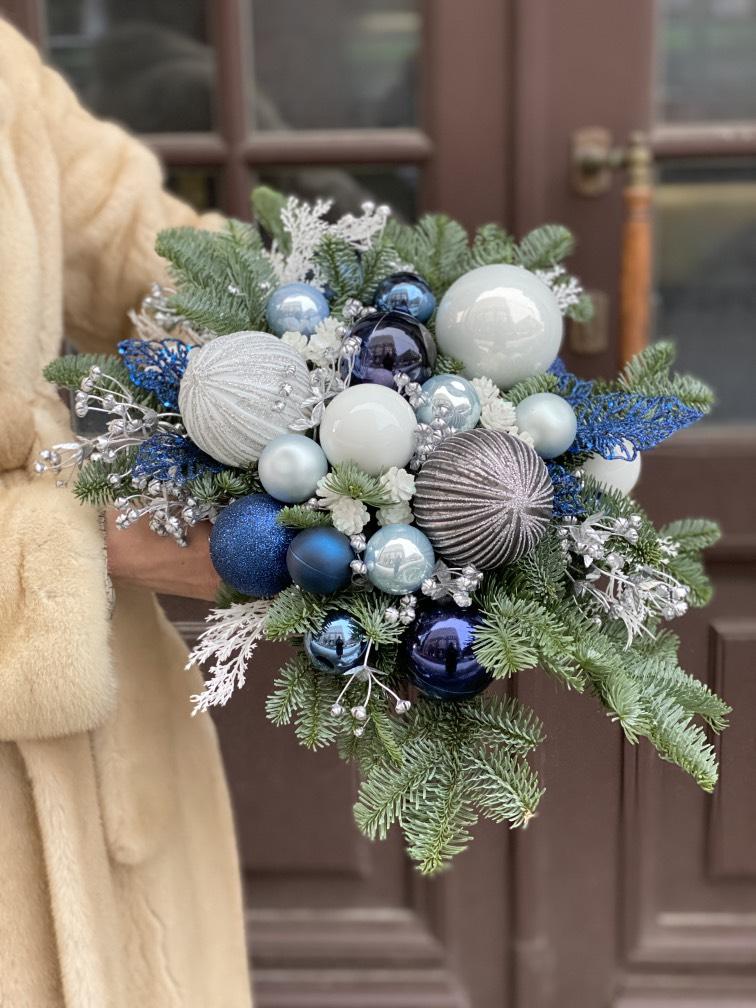 НГ композиция Синяя с серебром 40*25 №1156