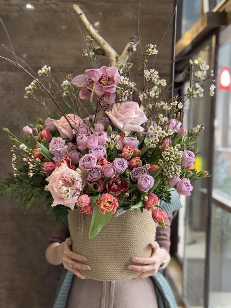 Корзина розовый рассвет №1173