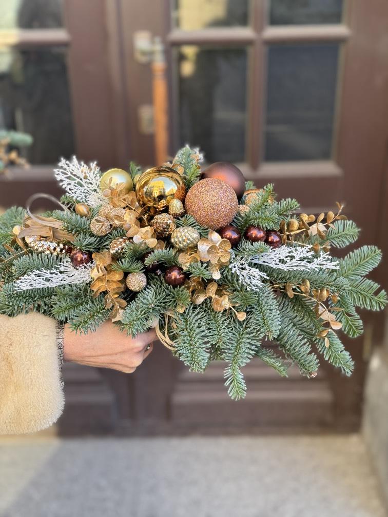 НГ композиция Золото живая ель 40*25 см №1255