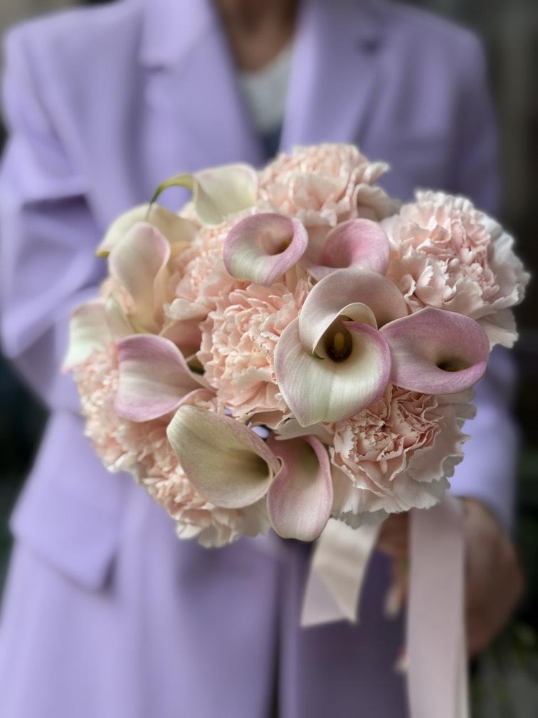 Свадебный букет с розовыми каллами №1305