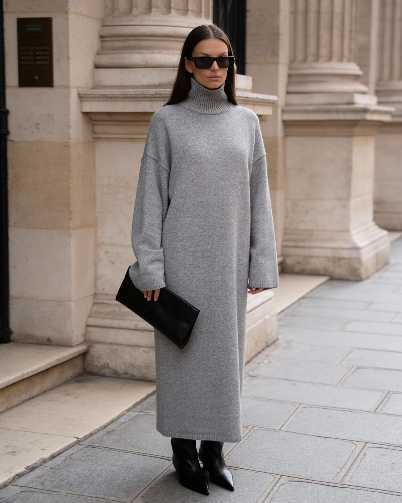 maxi oversized sweater dress boohoo Women's Premium Oversized Bardot Neckline Maxi Jumper Dress in Stone | Size: Medium