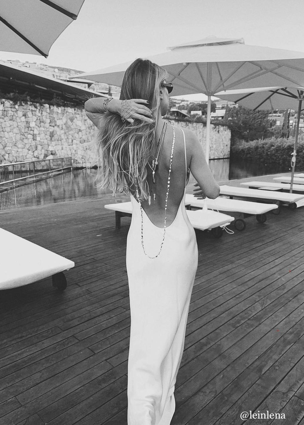 navy blue dress for baby girl Open-Back Pearl-Draped Bridal Gown – HAREM's Brides main image 0