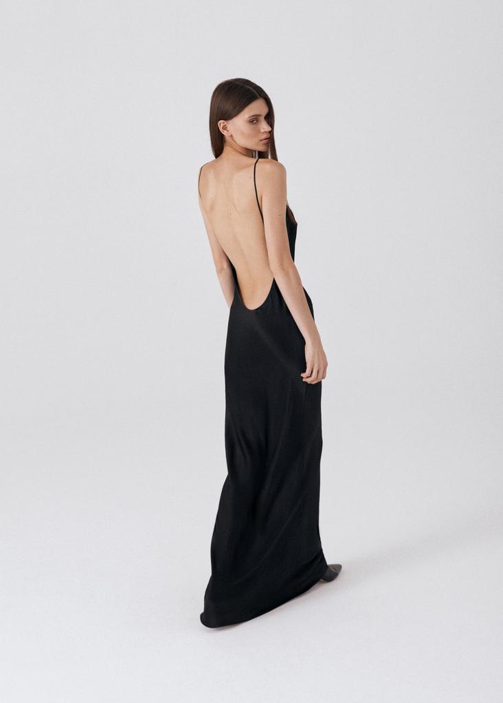 Viscose silk open back maxi dress