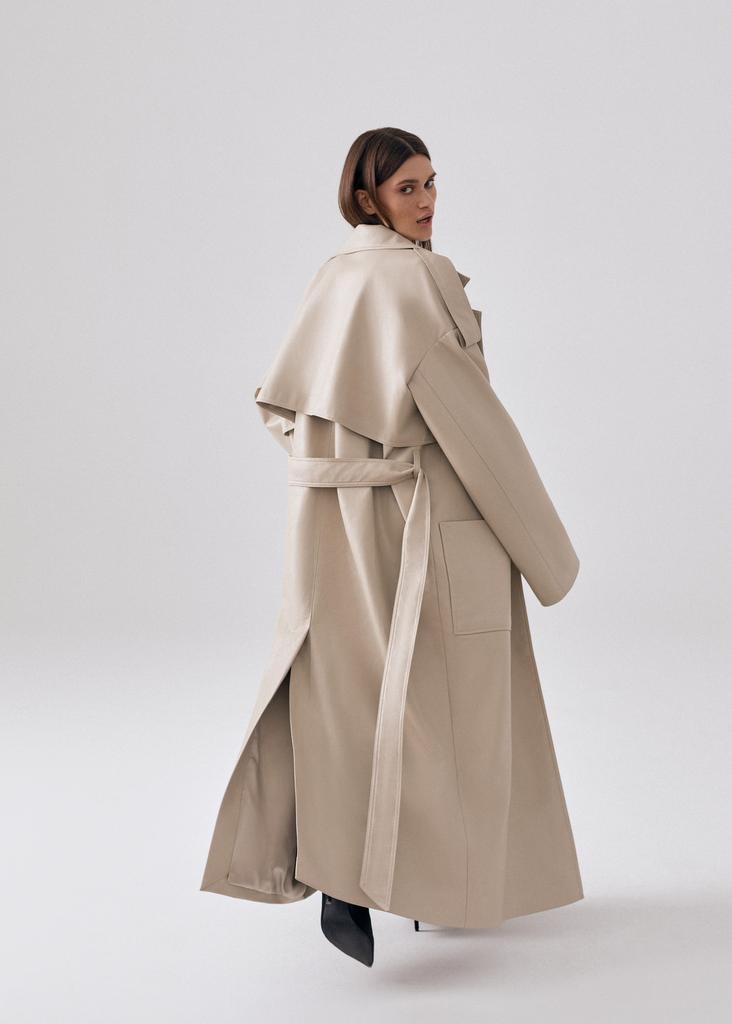 Faux leather maxi trench coat