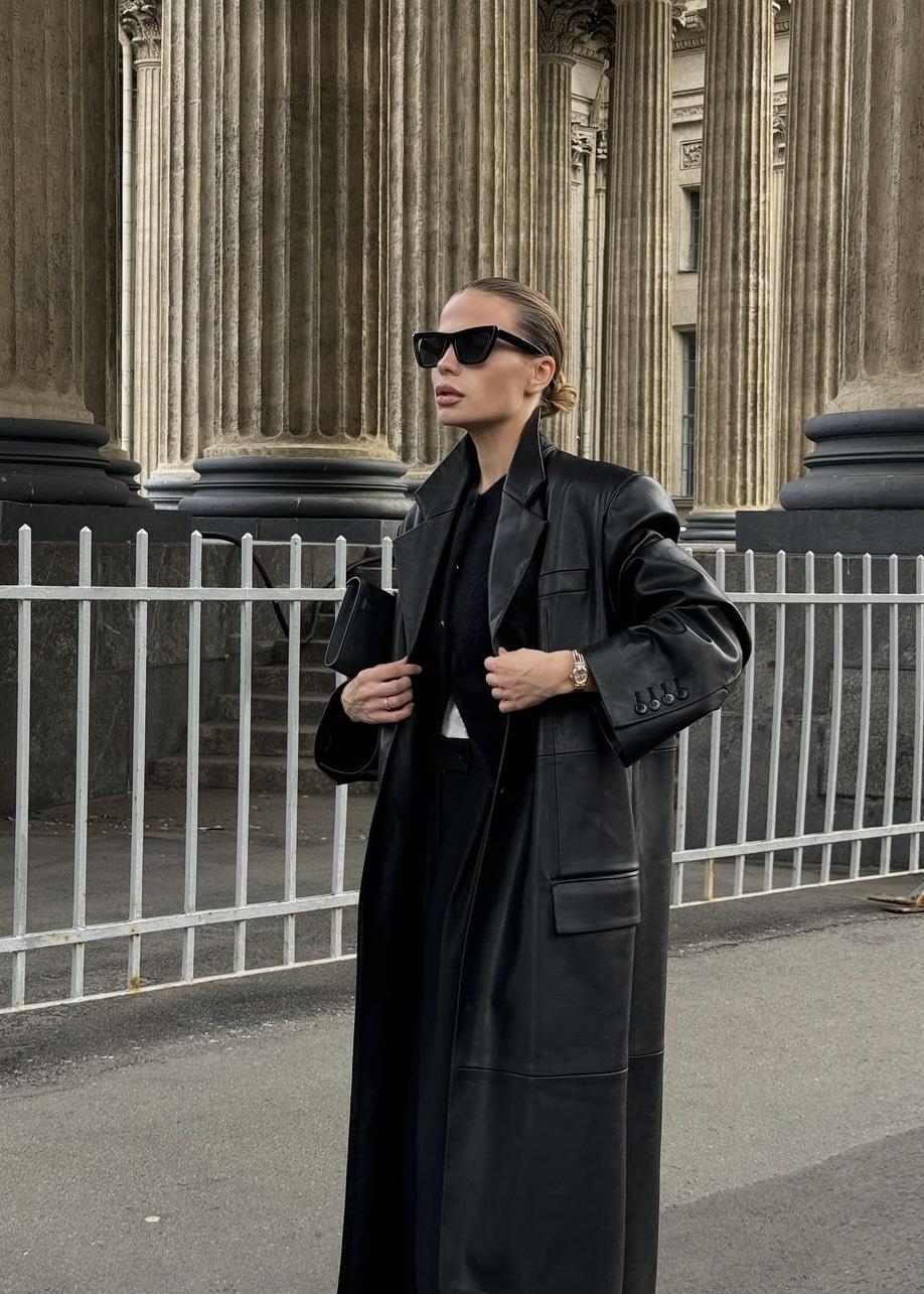 ジャケット・アウター real leather maxi long coat BLACK Outerwear > Faux leather oversized maxi coat Buy from e-shop
