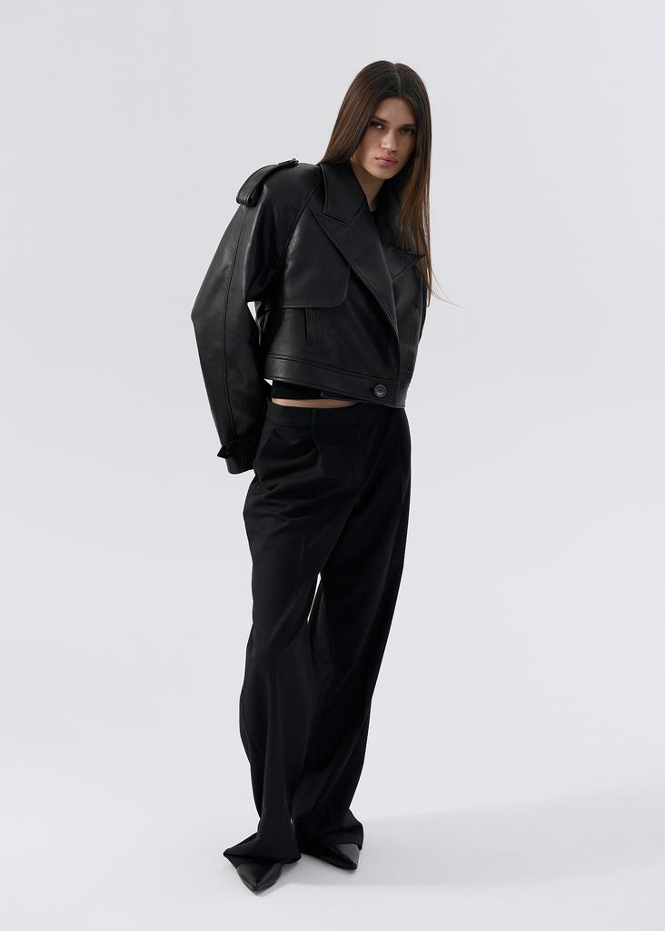 Premium faux leather cropped jacket