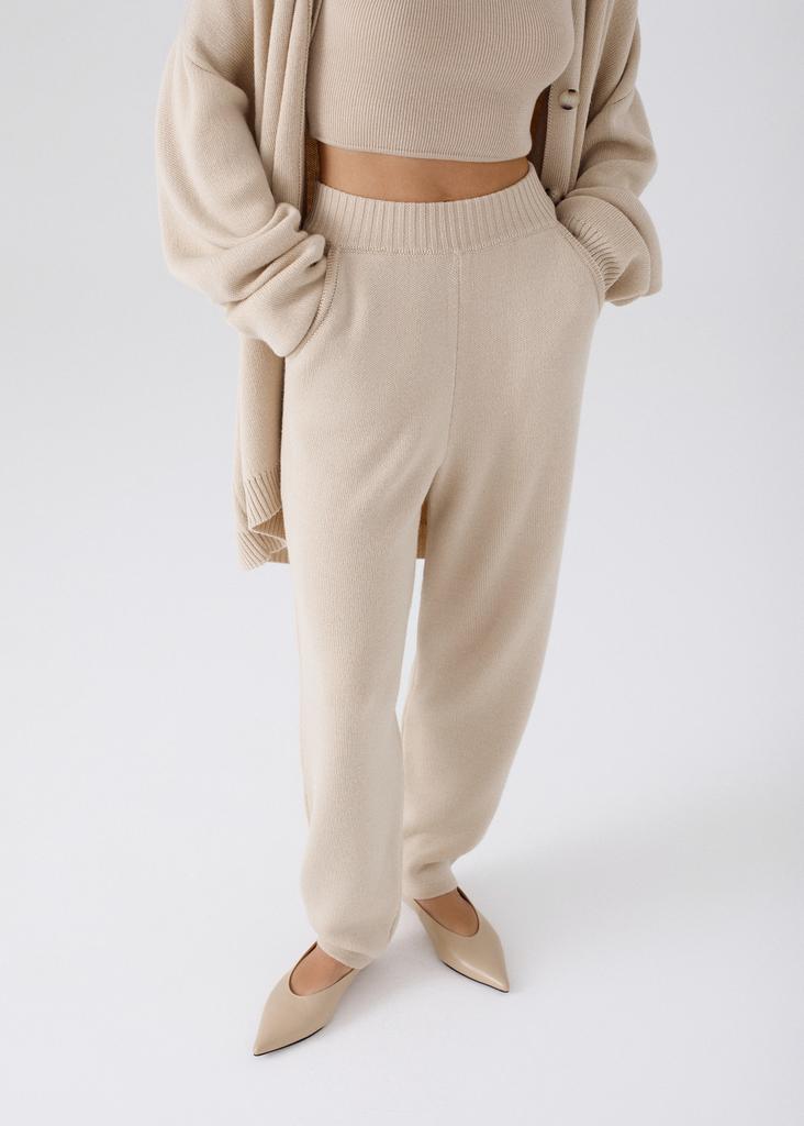 Merino wool knit set: cardigan, top and pants