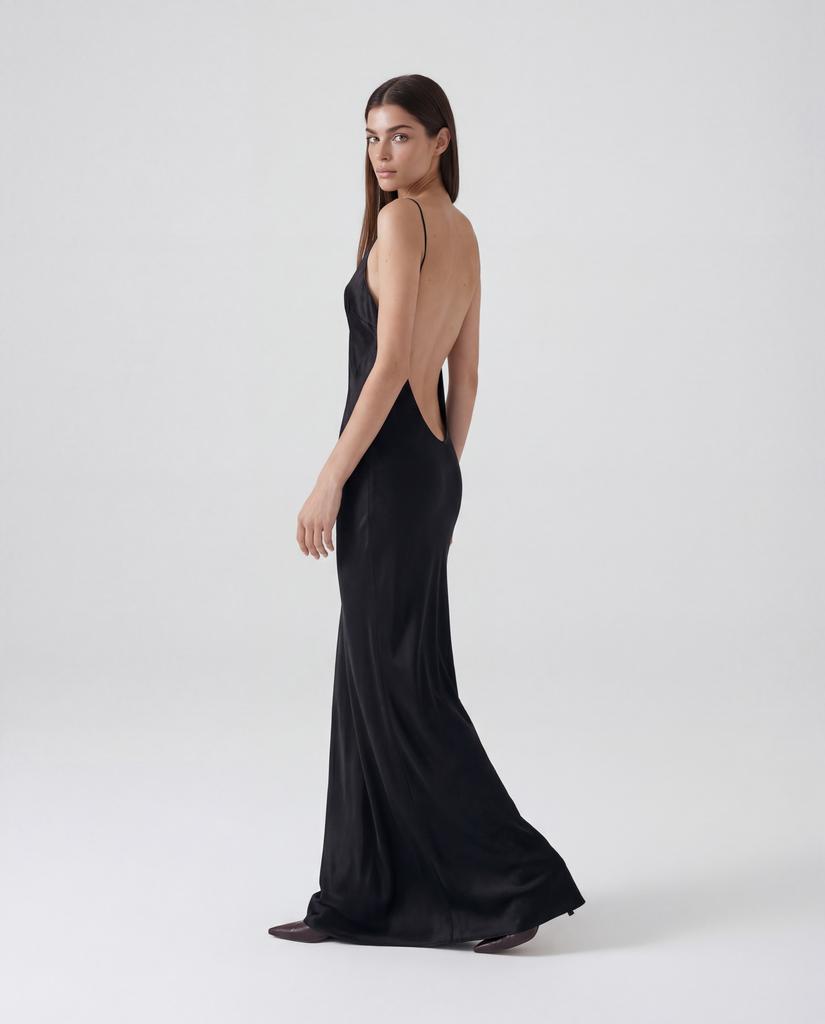 Viscose silk open back maxi dress