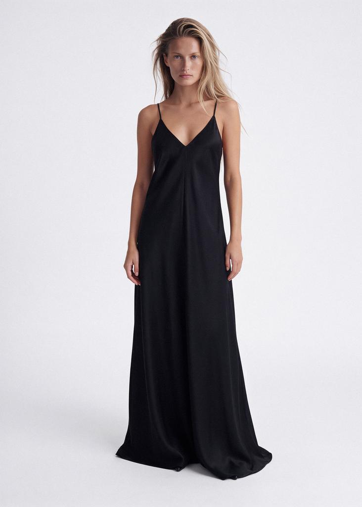 Adjustable strap satin maxi dress