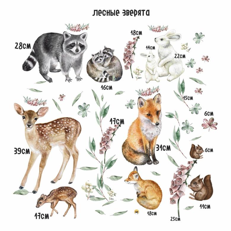 Наклейки на стену "Лесные Звери"