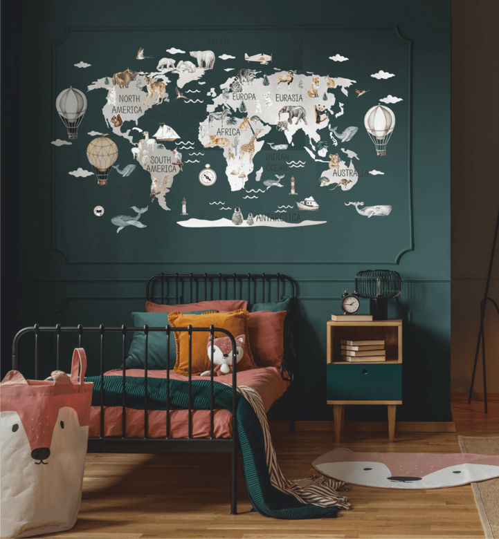 Наклейка на стену  "Карта Мира серая"