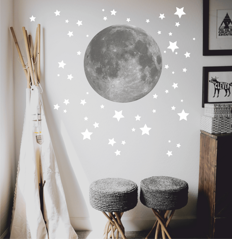 Наклейка на стену "ЛУНА И ЗВЕЗДЫ"