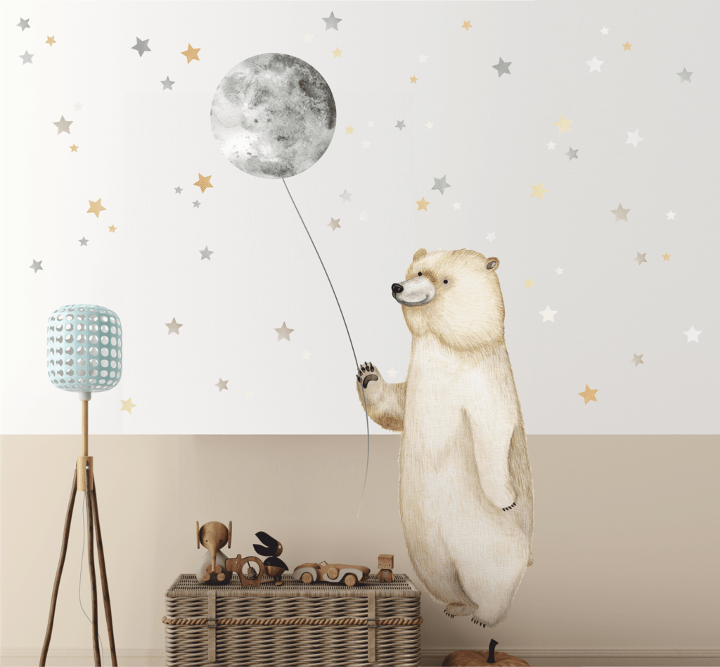 Наклейка на стену "Мишка и луна"