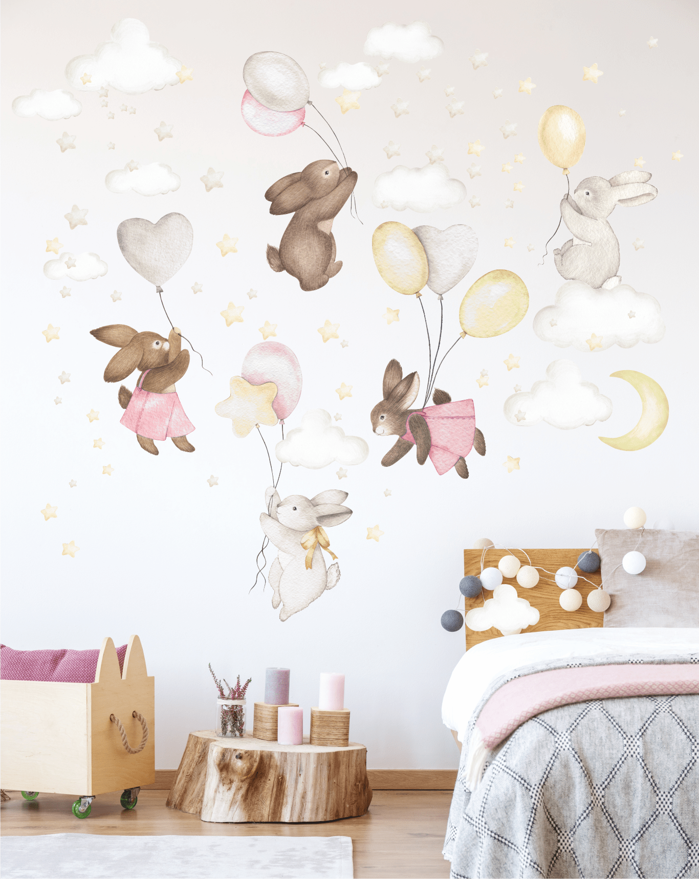 НАКЛЕЙКИ НА СТЕНУ " Зайчики на шарах "