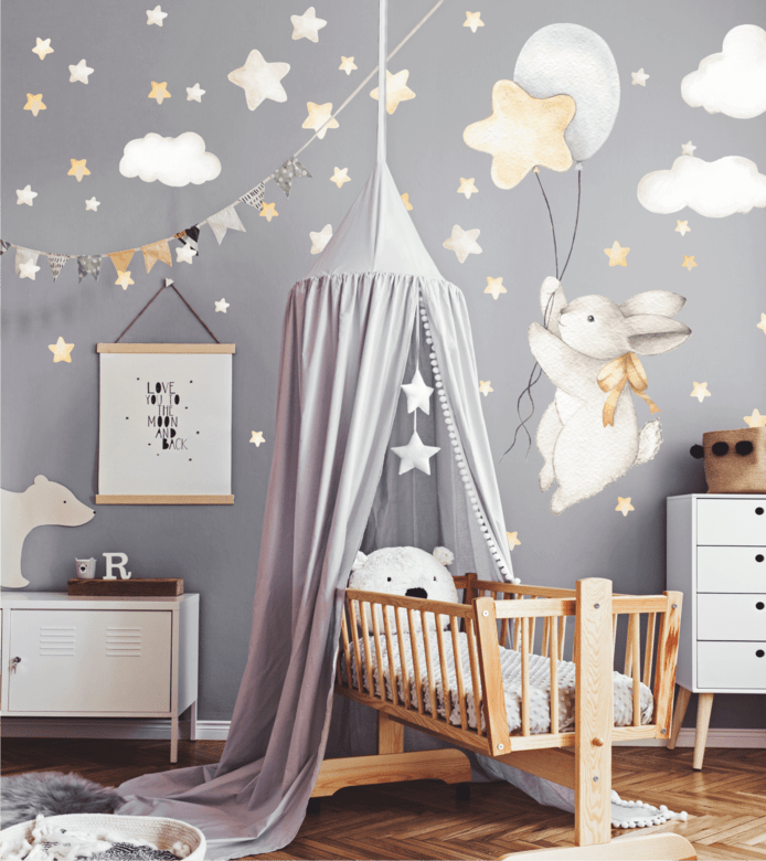 НАКЛЕЙКИ НА СТЕНУ " Зайчик на шарах "