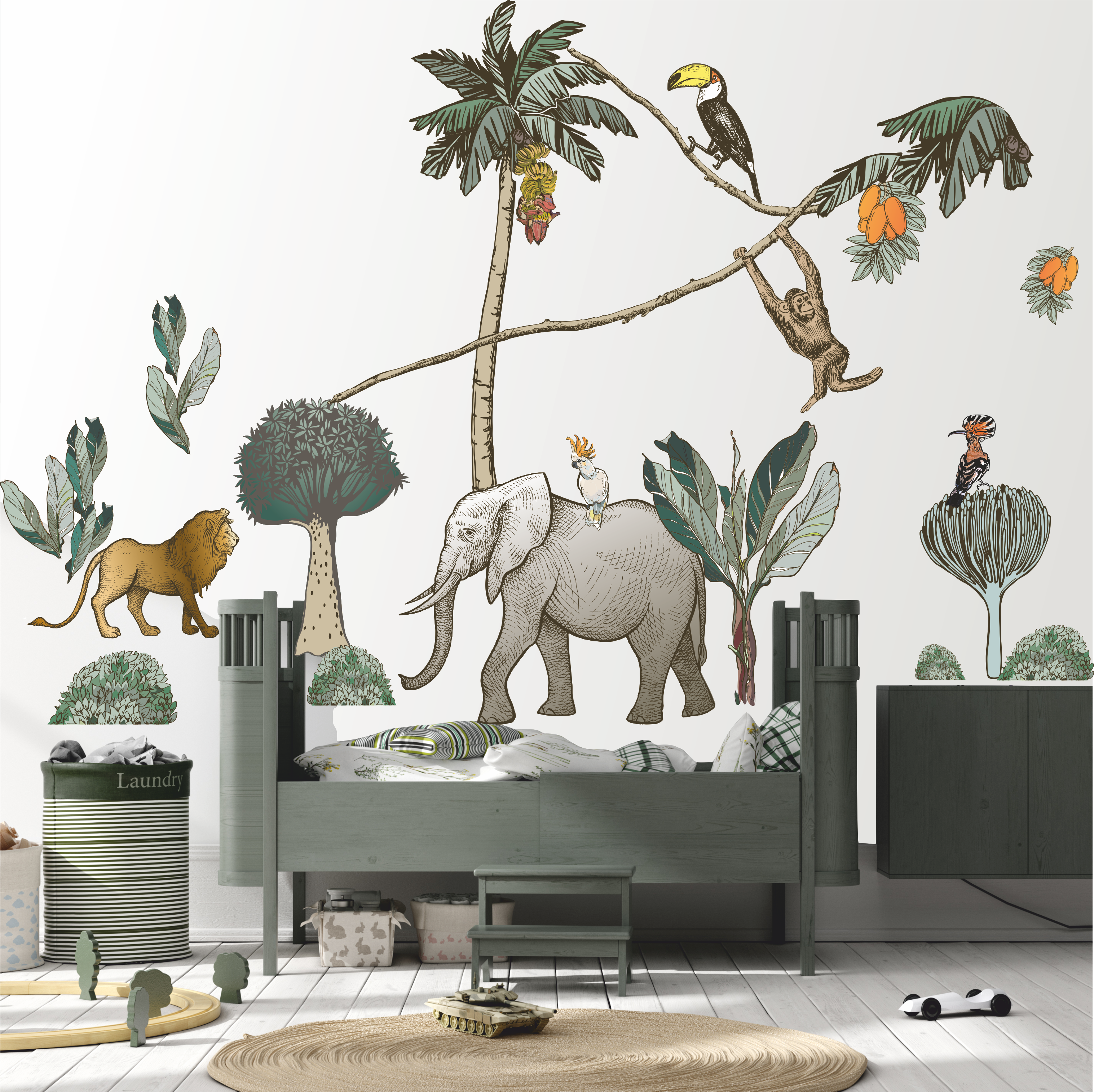 Наклейки на стену " Африка " сет 2 ( Слон Обезьяна  Лев )