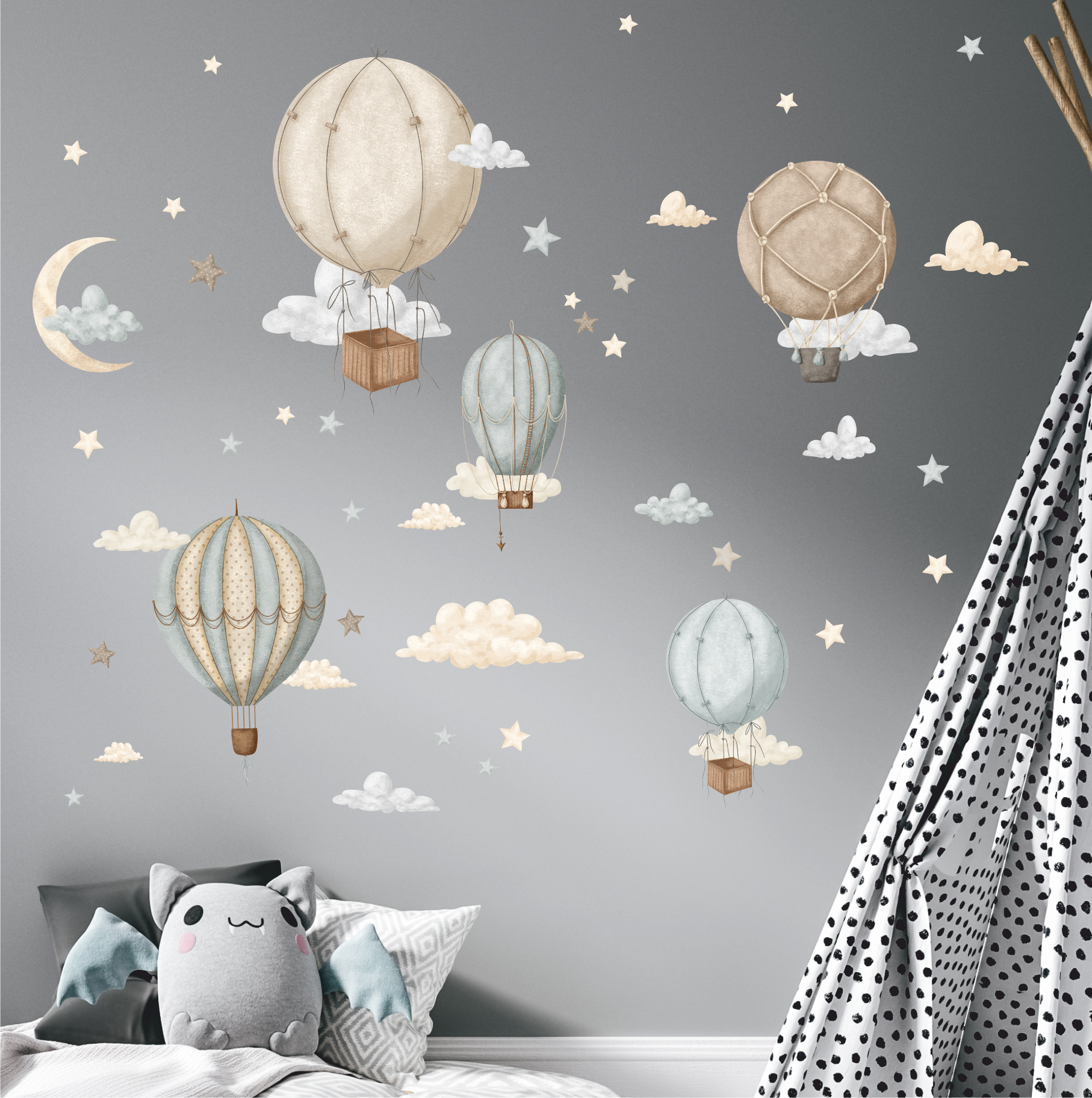 Наклейки на стену "Шары в облаках" бежево-серый