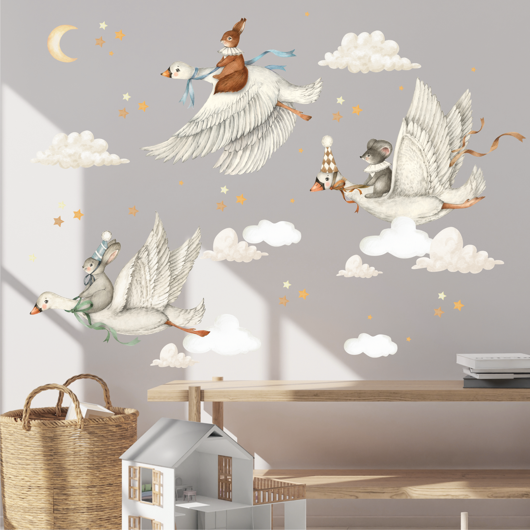 Наклейки на стену "Гуси-лебеди"