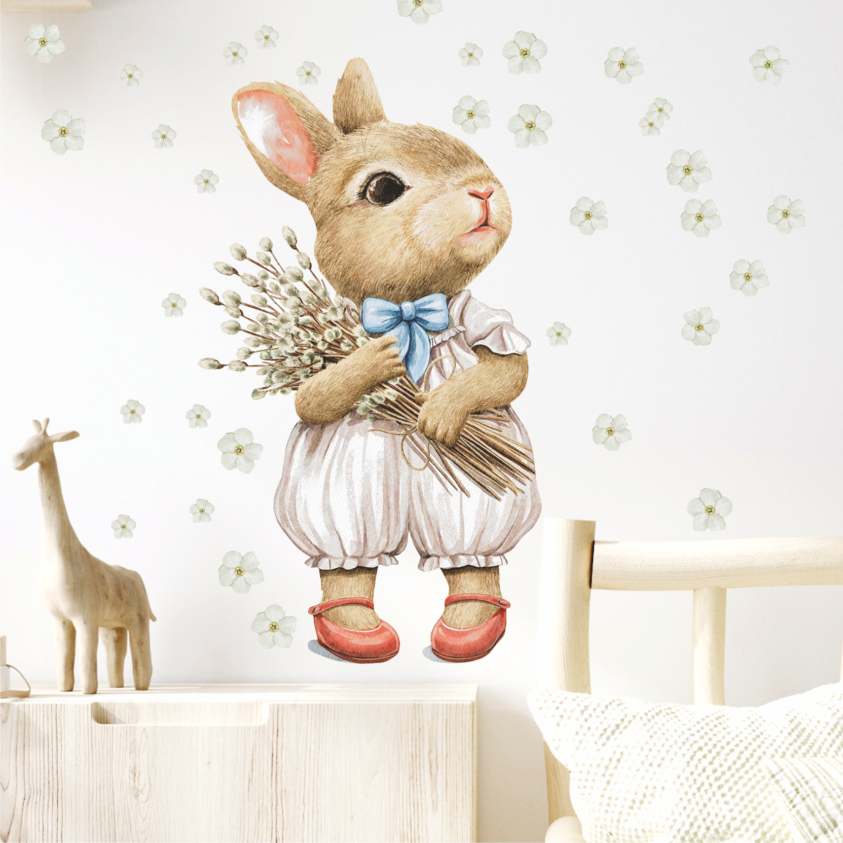 Наклейки на окно "Зайка с вербой" 75 см