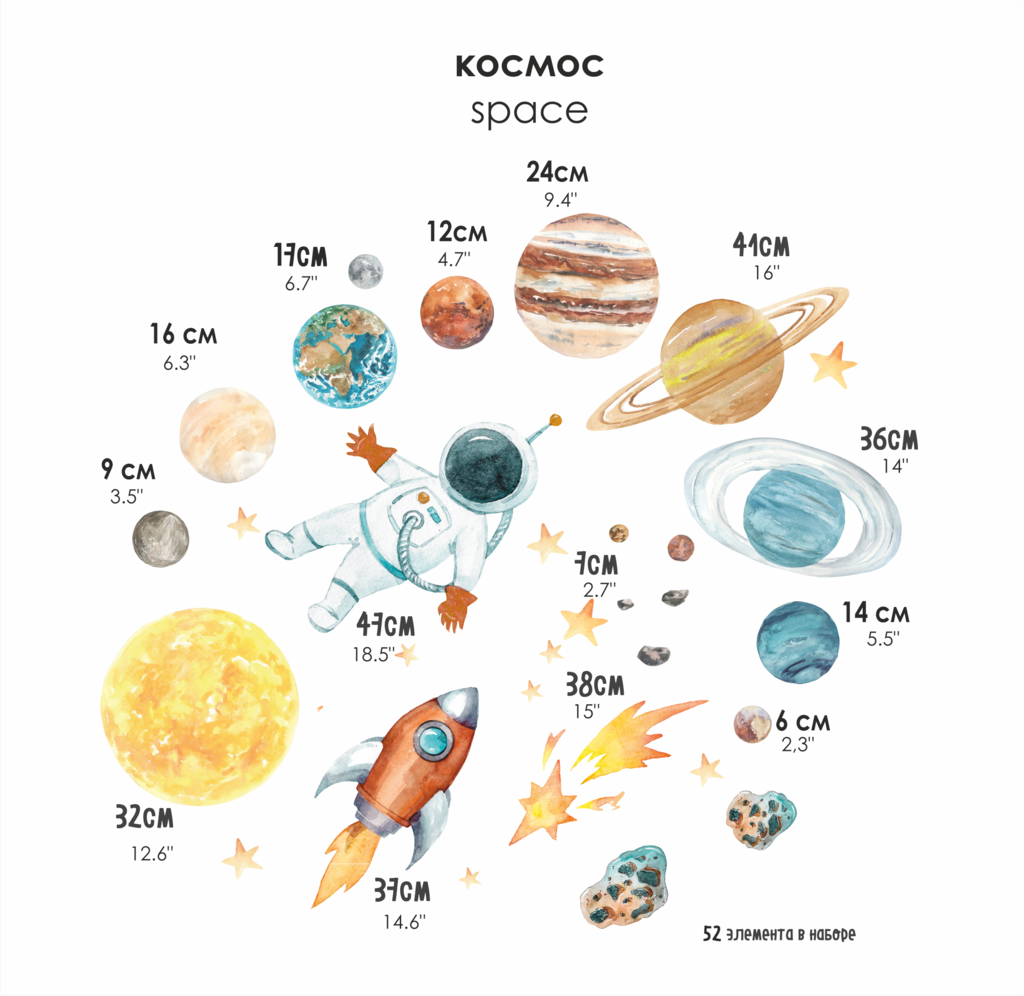 Уценка Наклейки на стену "КОСМОС ДЛЯ МАЛЬЧИКОВ"