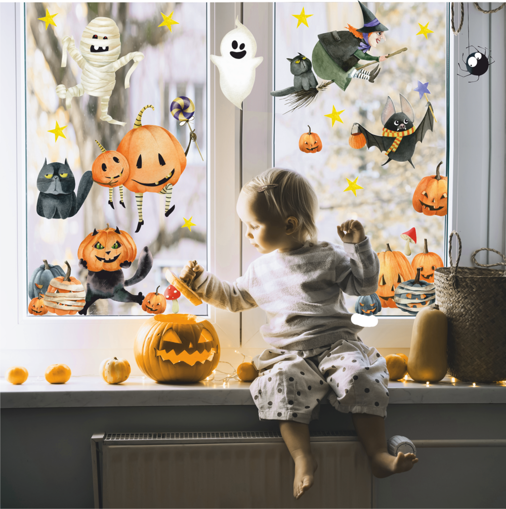 Уценка Наклейки на окно или стену "ХЕЛЛОУИН ЧЁРНЫЕ КОТЫ"