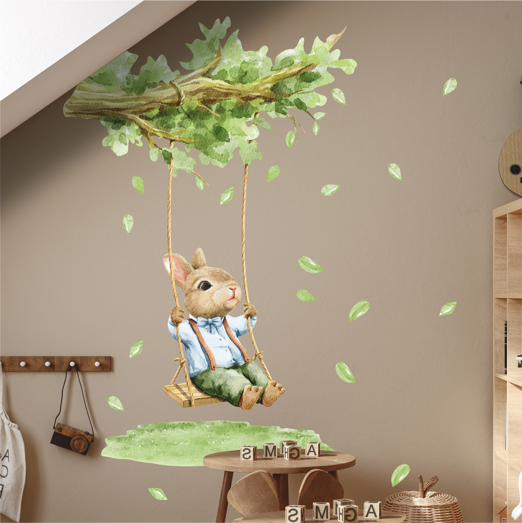 Наклейки на стену "Зайчик на качелях"