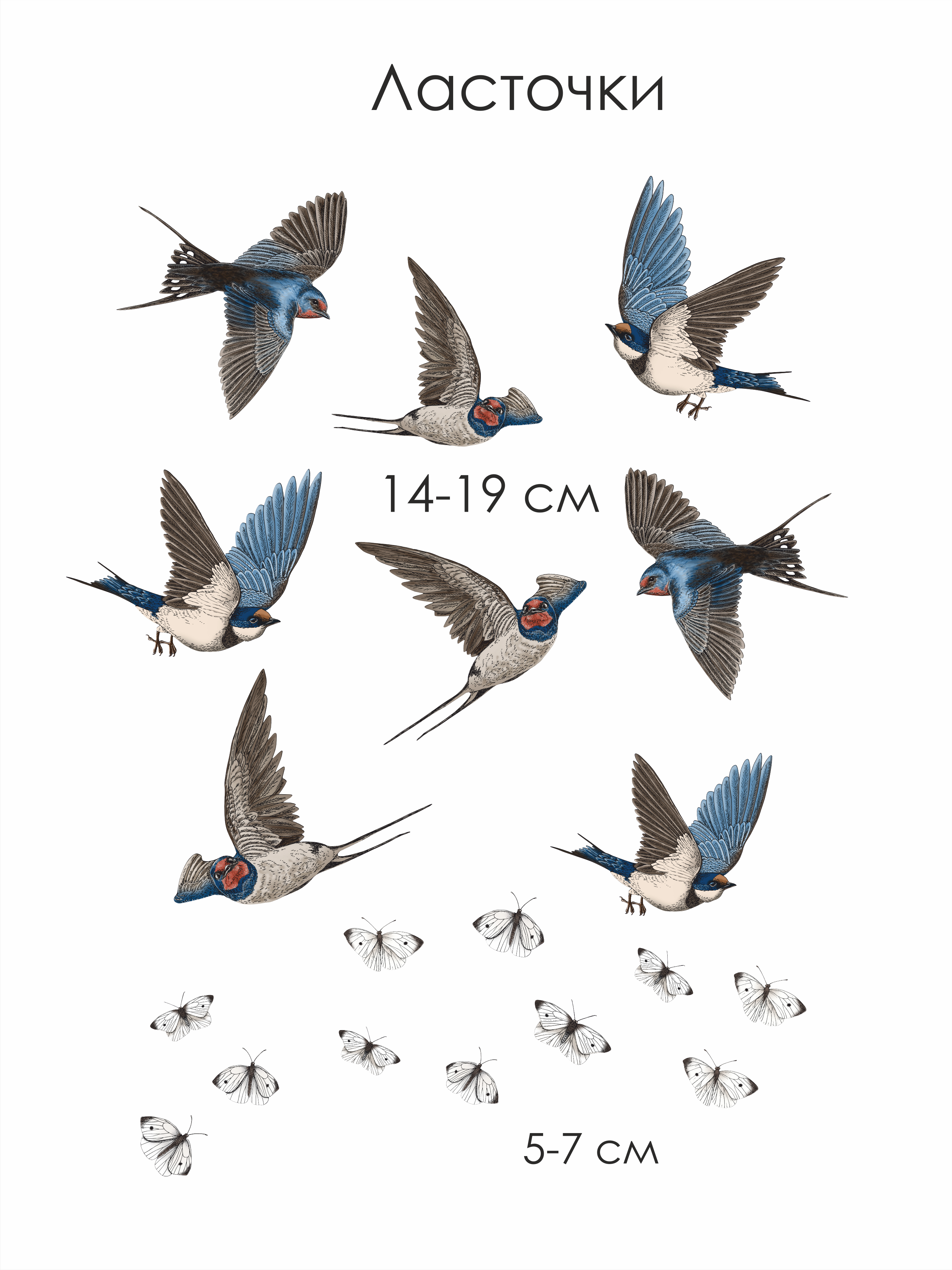 Наклейки на стену "Ласточки и бабочки"