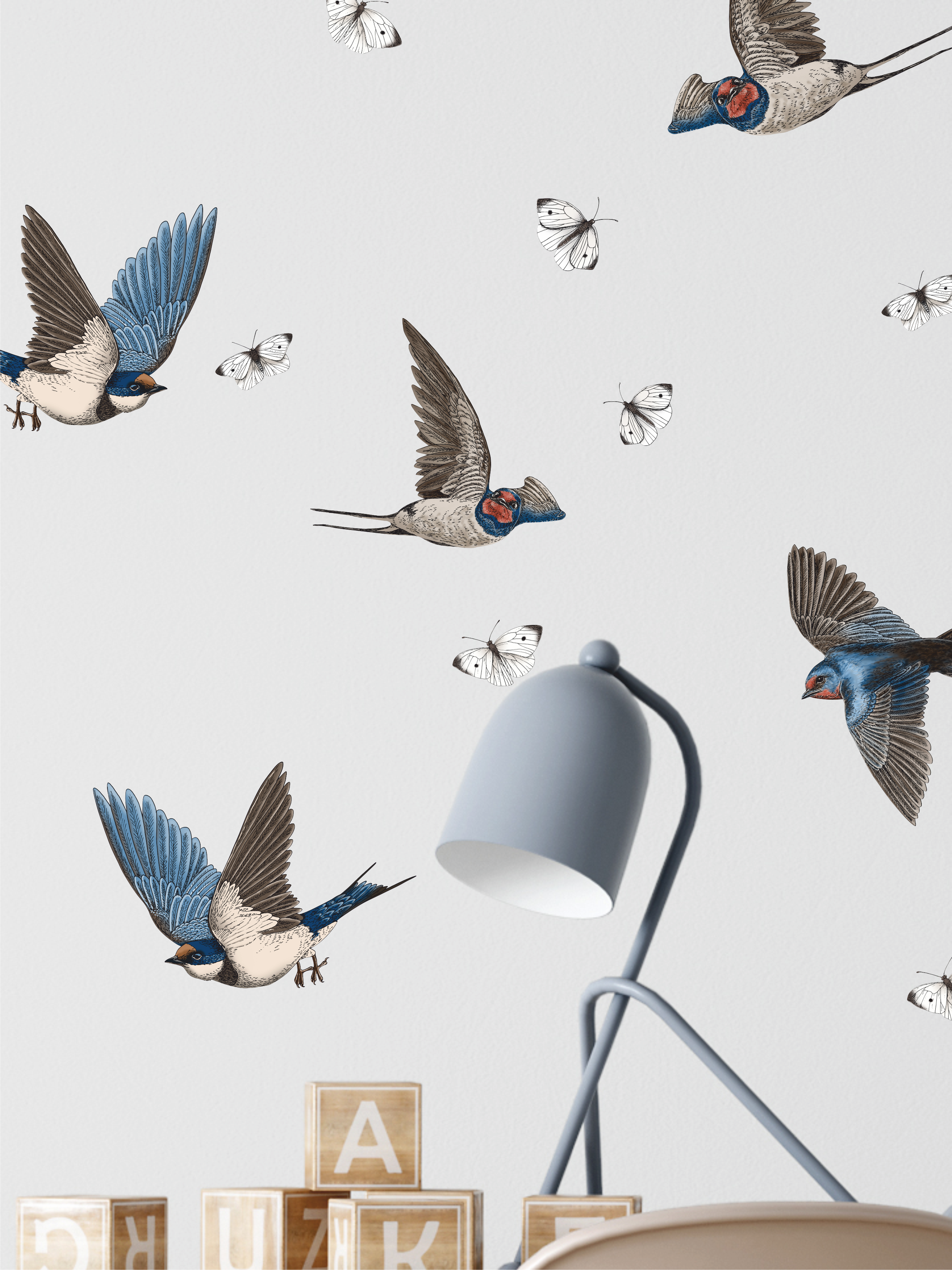 Наклейки на стену "Ласточки и бабочки"