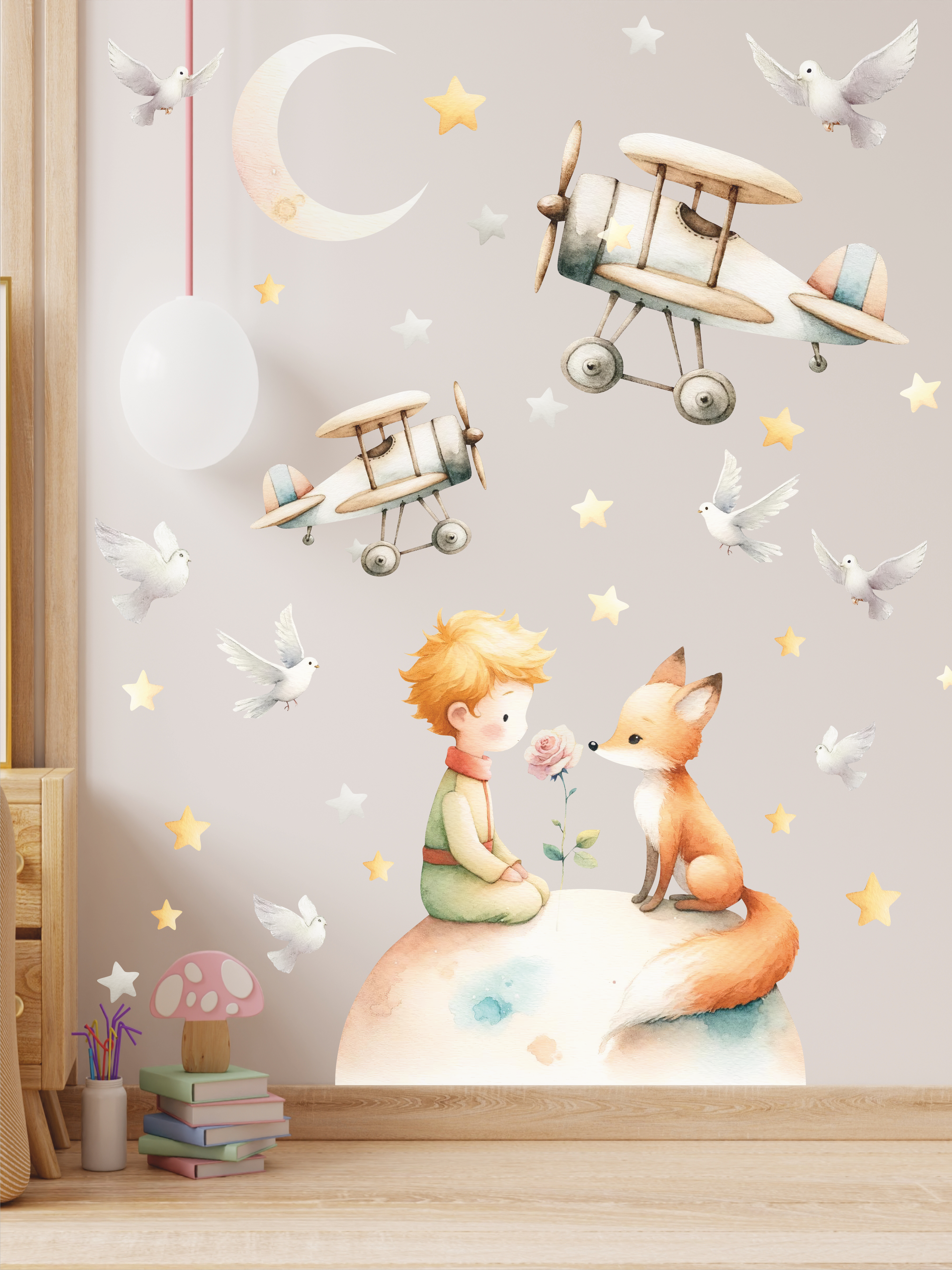 Наклейки на стену "Маленький принц" сет 2 с самолетами